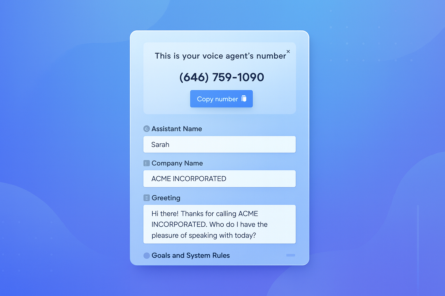 Configure voice, personality, and call flow